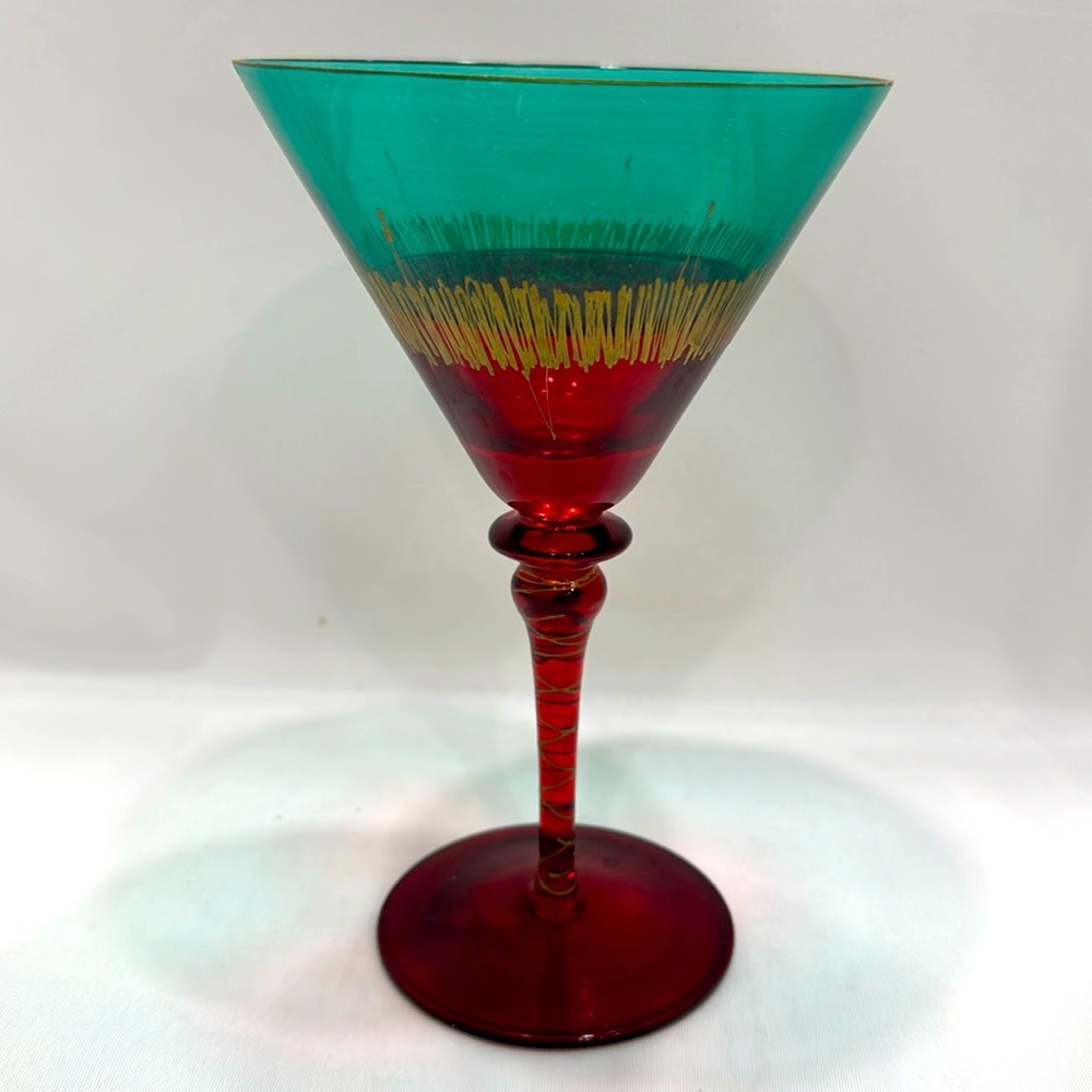 Vintage Pier 1 One Cofetti Hand Blown withh Gold Hand Painted. 8” tall x 5” Rim
